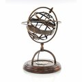 Homeroots Multi Color Brass Armillary with Compass on Wood Base - 7 x 7 x 11 in. 364212